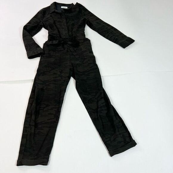 Level 99 Jumpsuit Womens Large Green Black Linen Midnight Camo Marlow Flight - Picture 1 of 13